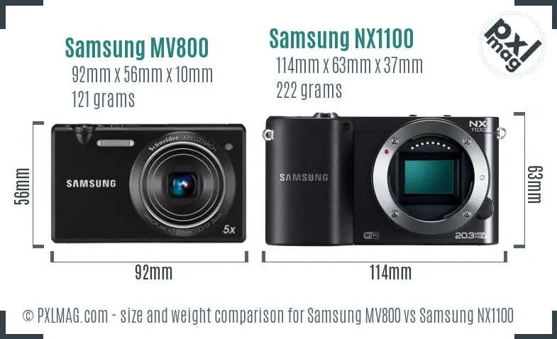 Samsung MV800 vs Samsung NX1100 size comparison