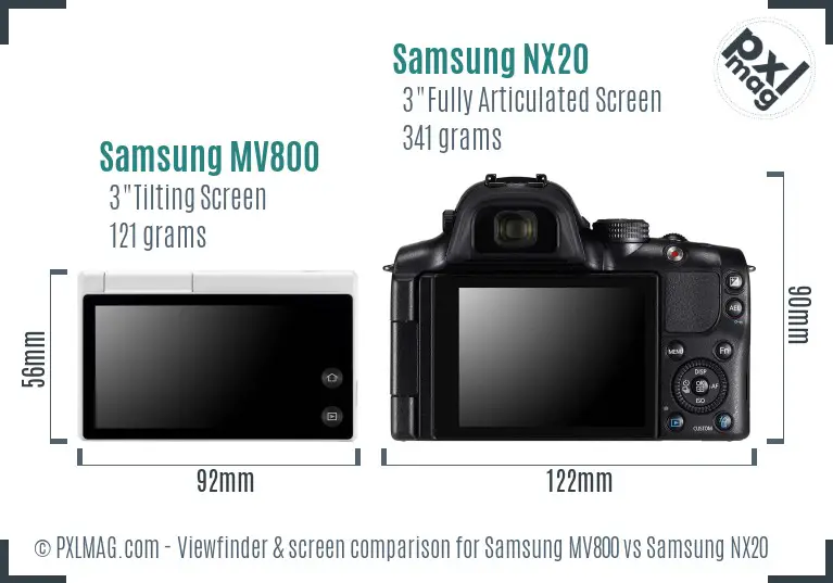 Samsung MV800 vs Samsung NX20 Screen and Viewfinder comparison
