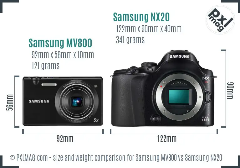 Samsung MV800 vs Samsung NX20 size comparison