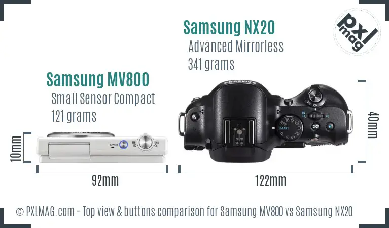 Samsung MV800 vs Samsung NX20 top view buttons comparison