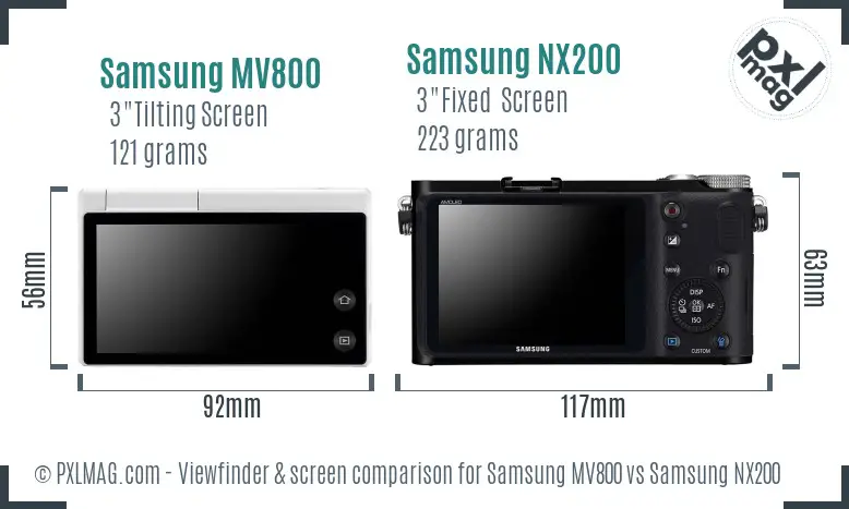 Samsung MV800 vs Samsung NX200 Screen and Viewfinder comparison