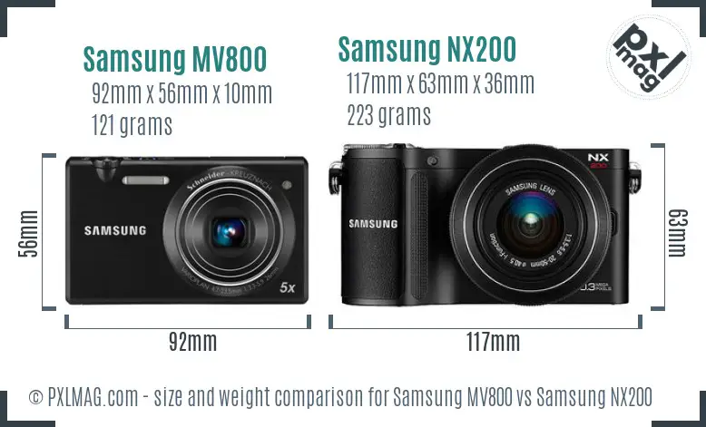 Samsung MV800 vs Samsung NX200 size comparison