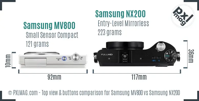 Samsung MV800 vs Samsung NX200 top view buttons comparison