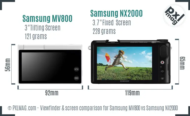 Samsung MV800 vs Samsung NX2000 Screen and Viewfinder comparison