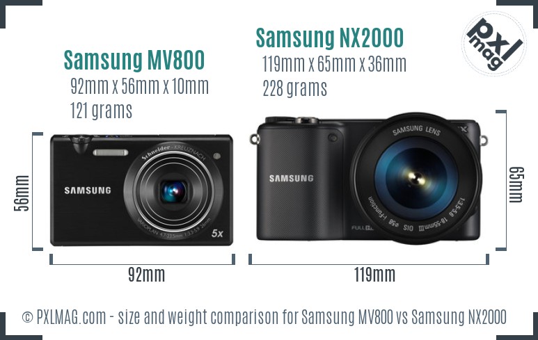 Samsung MV800 vs Samsung NX2000 size comparison