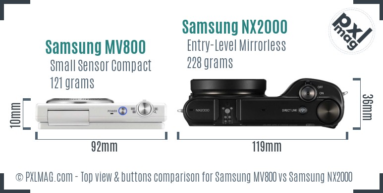 Samsung MV800 vs Samsung NX2000 top view buttons comparison