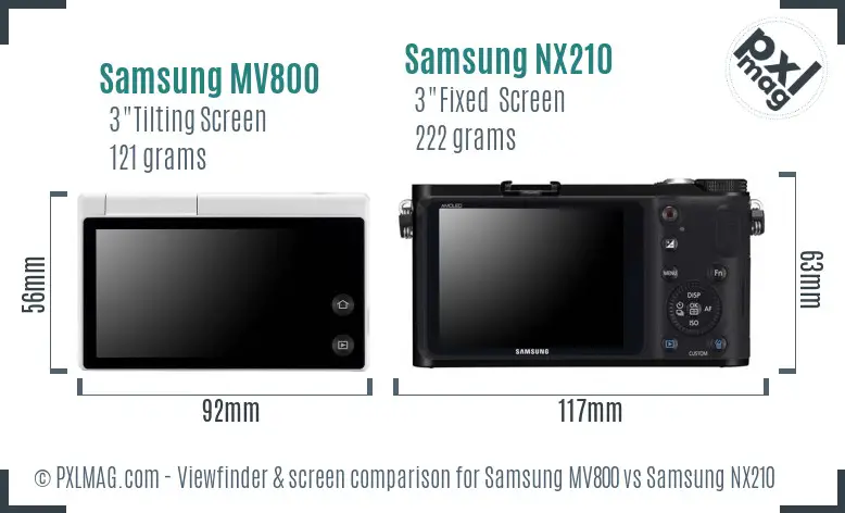 Samsung MV800 vs Samsung NX210 Screen and Viewfinder comparison