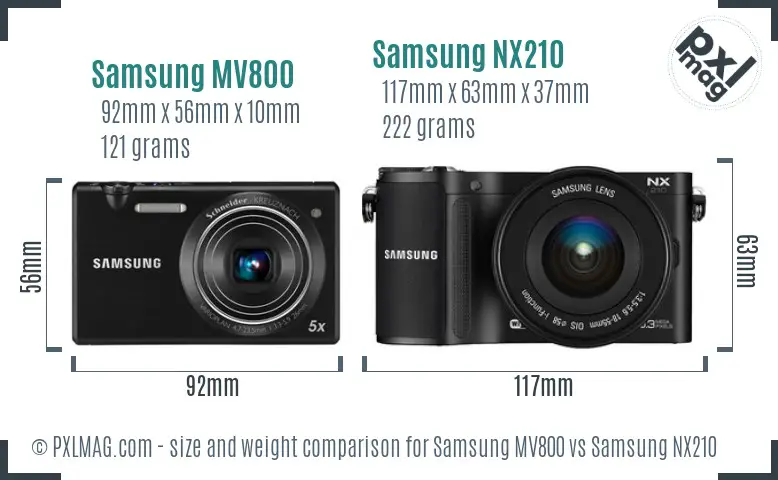 Samsung MV800 vs Samsung NX210 size comparison