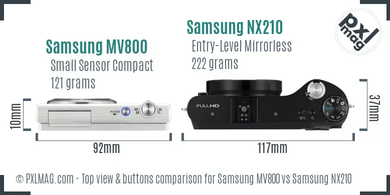 Samsung MV800 vs Samsung NX210 top view buttons comparison