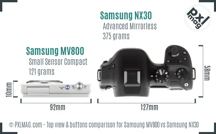 Samsung MV800 vs Samsung NX30 top view buttons comparison