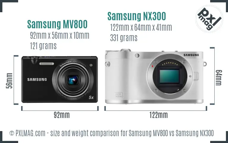 Samsung MV800 vs Samsung NX300 size comparison