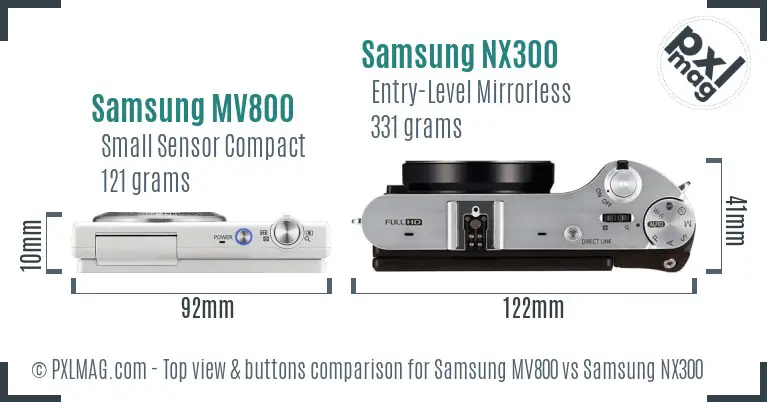 Samsung MV800 vs Samsung NX300 top view buttons comparison
