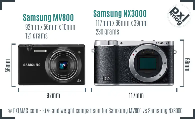 Samsung MV800 vs Samsung NX3000 size comparison