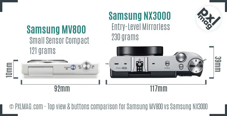 Samsung MV800 vs Samsung NX3000 top view buttons comparison