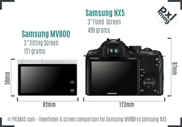 Samsung MV800 vs Samsung NX5 Screen and Viewfinder comparison