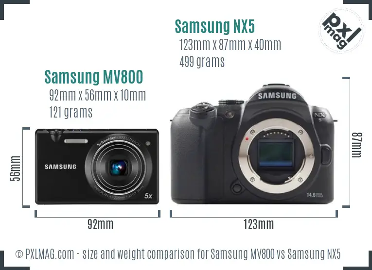 Samsung MV800 vs Samsung NX5 size comparison