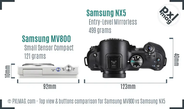 Samsung MV800 vs Samsung NX5 top view buttons comparison