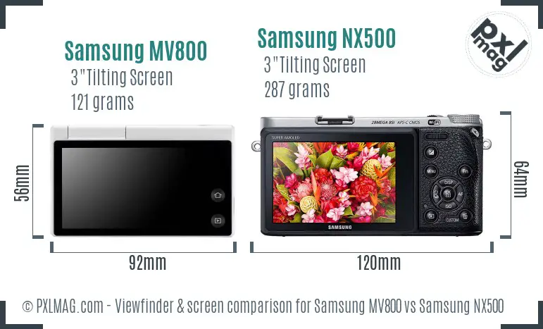 Samsung MV800 vs Samsung NX500 Screen and Viewfinder comparison