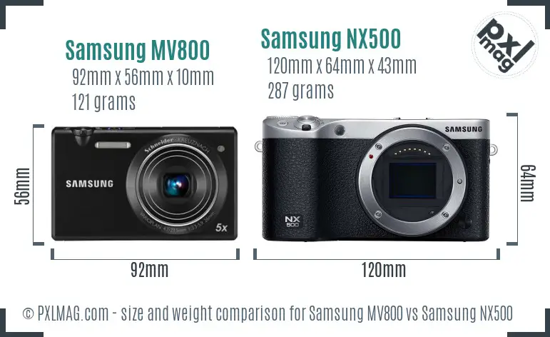 Samsung MV800 vs Samsung NX500 size comparison
