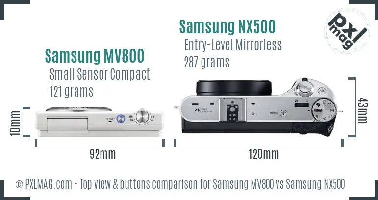 Samsung MV800 vs Samsung NX500 top view buttons comparison