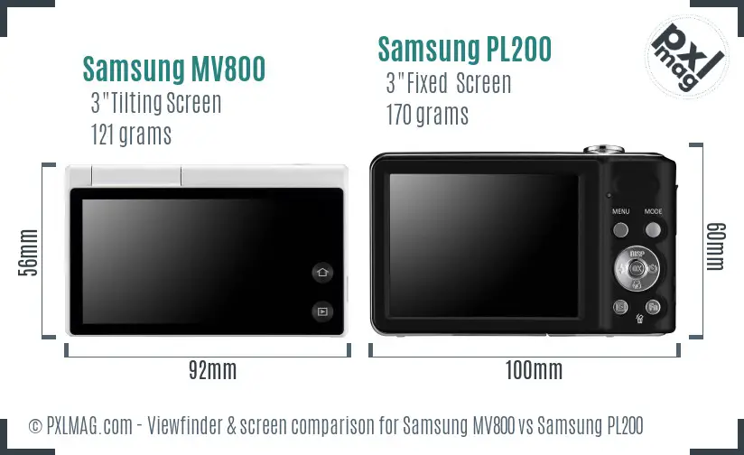 Samsung MV800 vs Samsung PL200 Screen and Viewfinder comparison