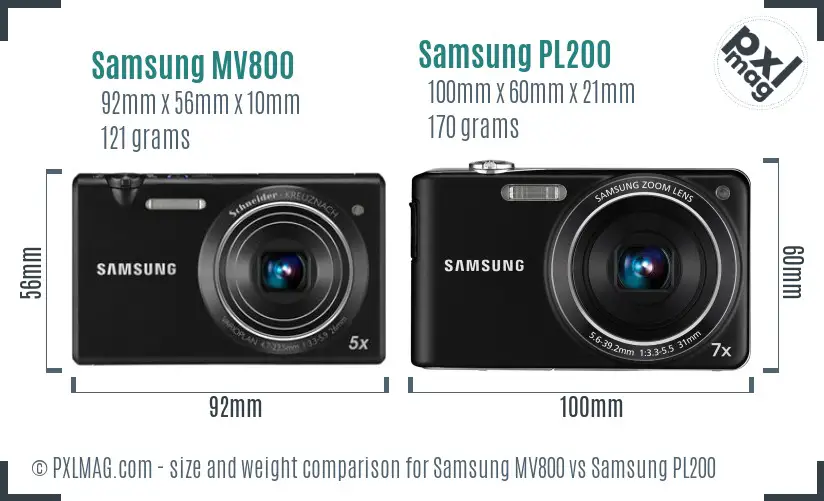 Samsung MV800 vs Samsung PL200 size comparison