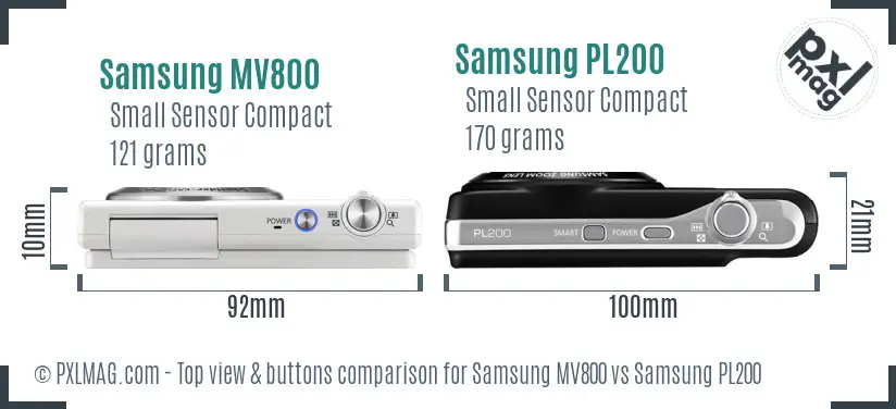 Samsung MV800 vs Samsung PL200 top view buttons comparison
