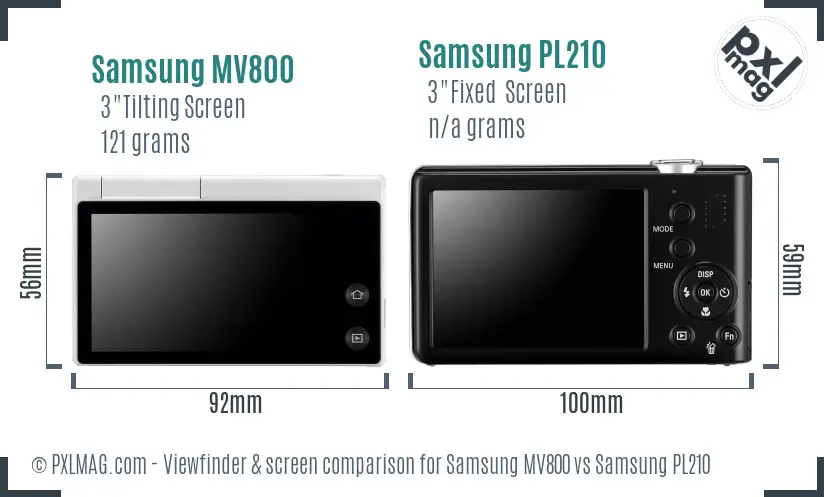 Samsung MV800 vs Samsung PL210 Screen and Viewfinder comparison