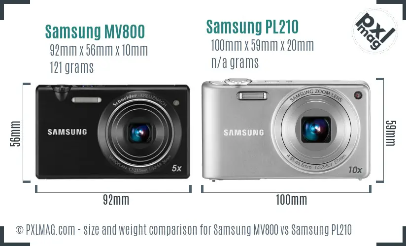 Samsung MV800 vs Samsung PL210 size comparison