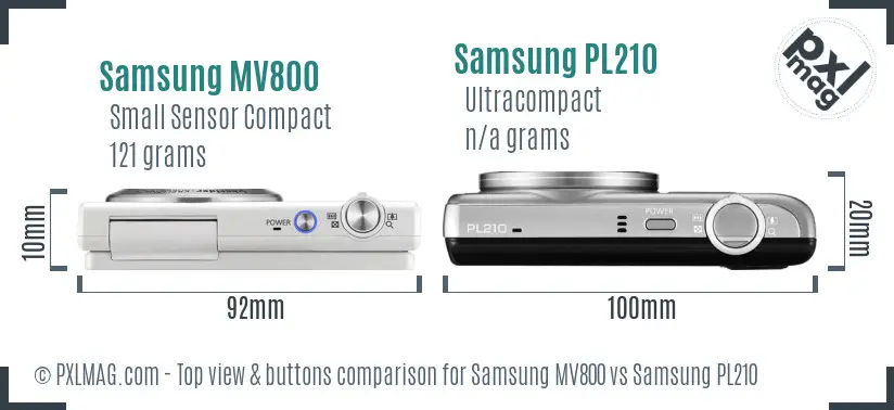 Samsung MV800 vs Samsung PL210 top view buttons comparison