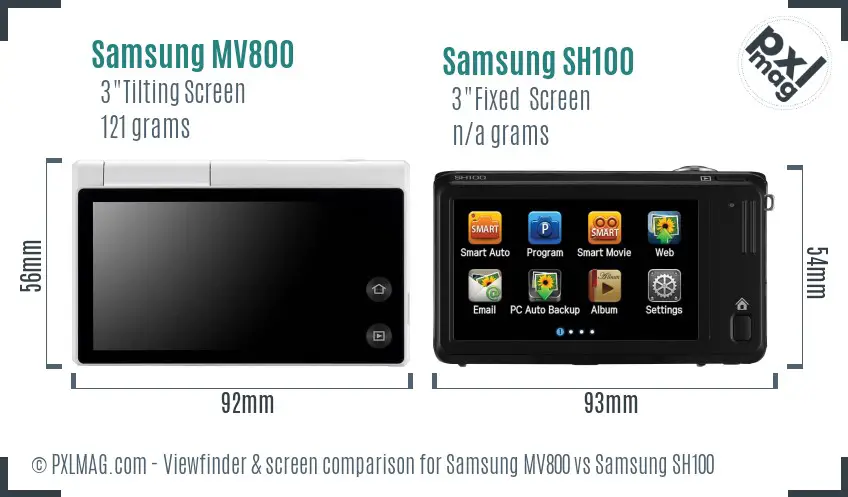 Samsung MV800 vs Samsung SH100 Screen and Viewfinder comparison