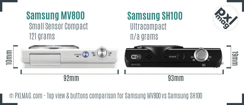 Samsung MV800 vs Samsung SH100 top view buttons comparison