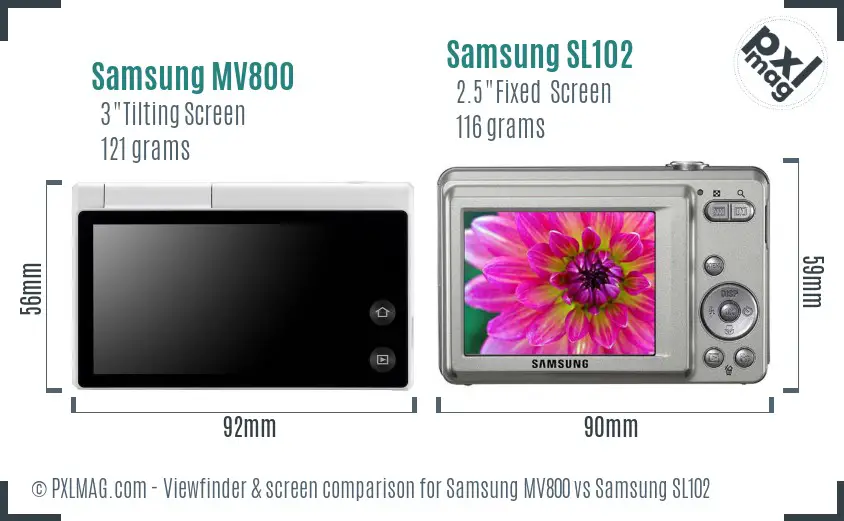Samsung MV800 vs Samsung SL102 Screen and Viewfinder comparison