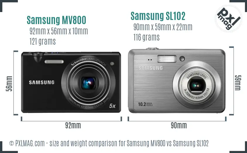Samsung MV800 vs Samsung SL102 size comparison
