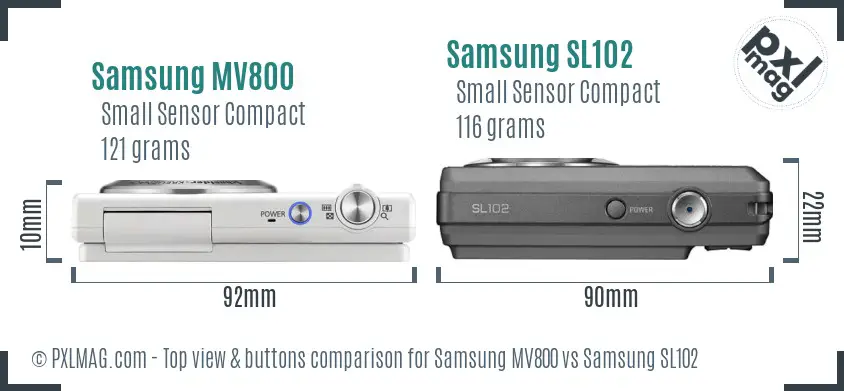 Samsung MV800 vs Samsung SL102 top view buttons comparison
