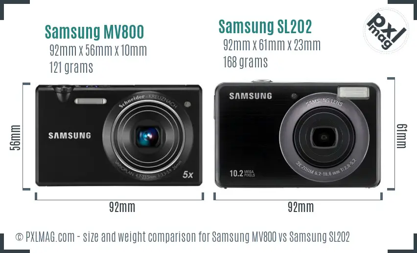 Samsung MV800 vs Samsung SL202 size comparison