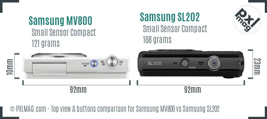 Samsung MV800 vs Samsung SL202 top view buttons comparison