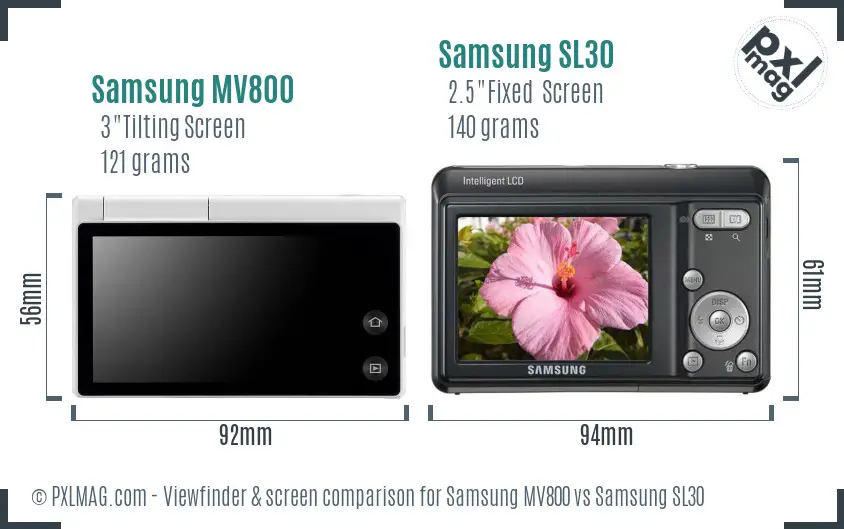Samsung MV800 vs Samsung SL30 Screen and Viewfinder comparison