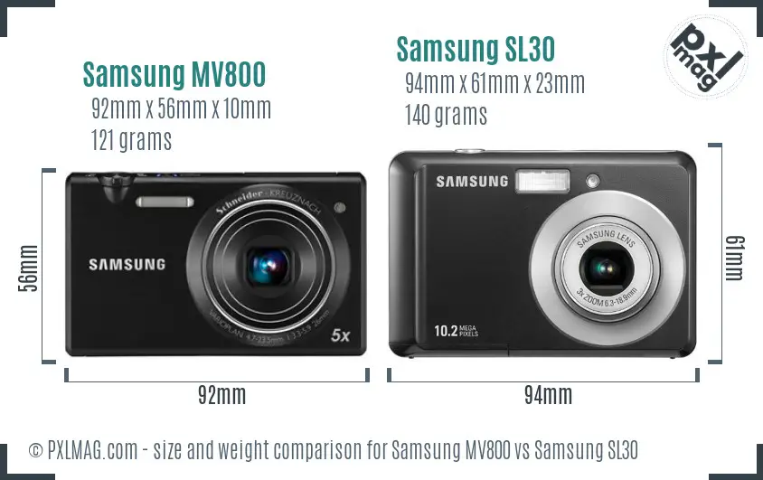 Samsung MV800 vs Samsung SL30 size comparison