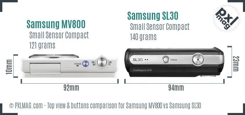 Samsung MV800 vs Samsung SL30 top view buttons comparison