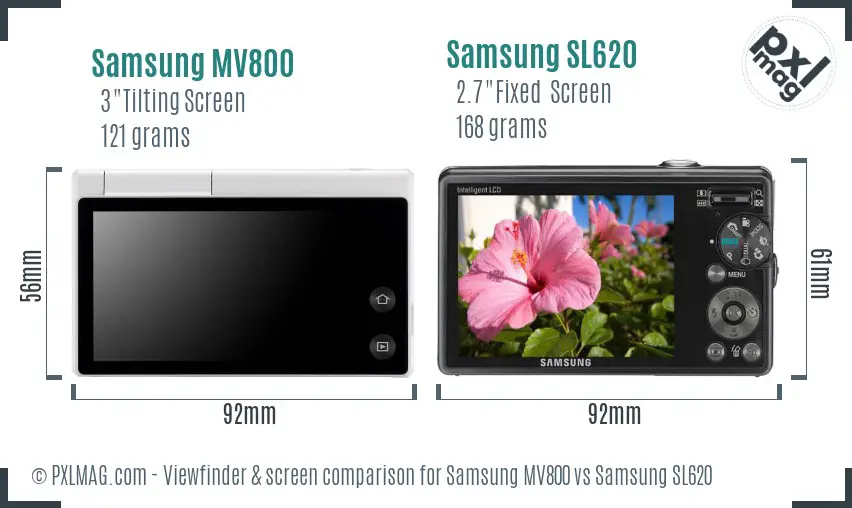 Samsung MV800 vs Samsung SL620 Screen and Viewfinder comparison