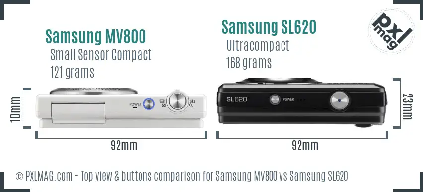 Samsung MV800 vs Samsung SL620 top view buttons comparison