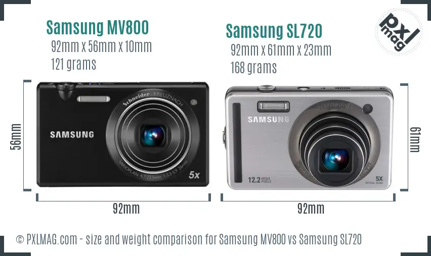 Samsung MV800 vs Samsung SL720 size comparison