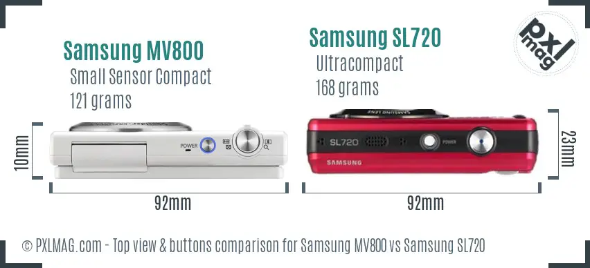 Samsung MV800 vs Samsung SL720 top view buttons comparison