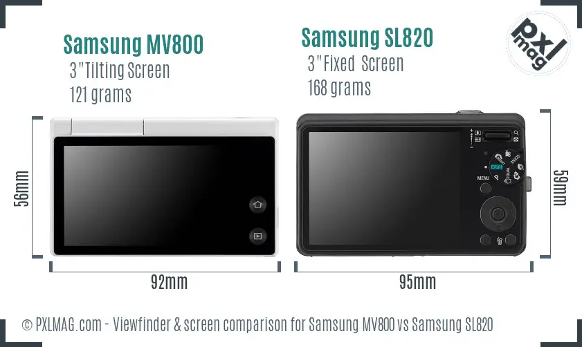 Samsung MV800 vs Samsung SL820 Screen and Viewfinder comparison