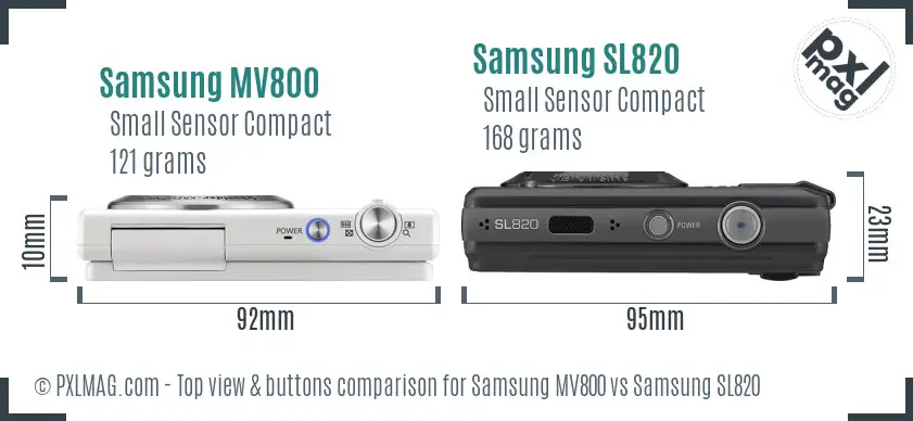 Samsung MV800 vs Samsung SL820 top view buttons comparison