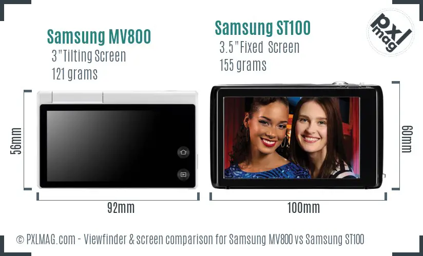 Samsung MV800 vs Samsung ST100 Screen and Viewfinder comparison