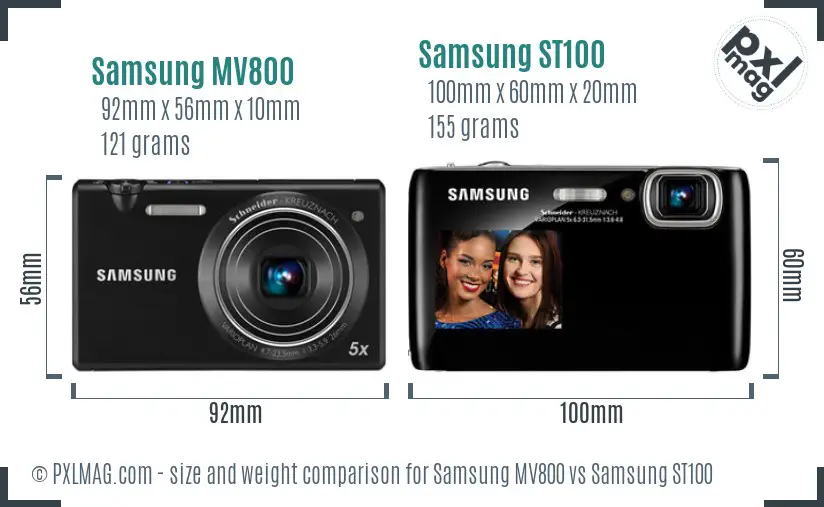 Samsung MV800 vs Samsung ST100 size comparison
