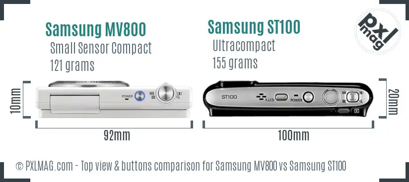 Samsung MV800 vs Samsung ST100 top view buttons comparison