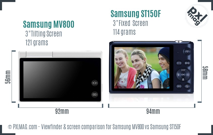 Samsung MV800 vs Samsung ST150F Screen and Viewfinder comparison